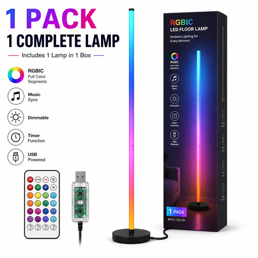 48-In Ambient Lighting RGBIC LED Corner Floor Lamp, Dimmable Color Changing LED Lights with Bluetooth App & Remote, Music Sync Home Decor for Living Room, Bedroom (1 Pack/2 Pack)