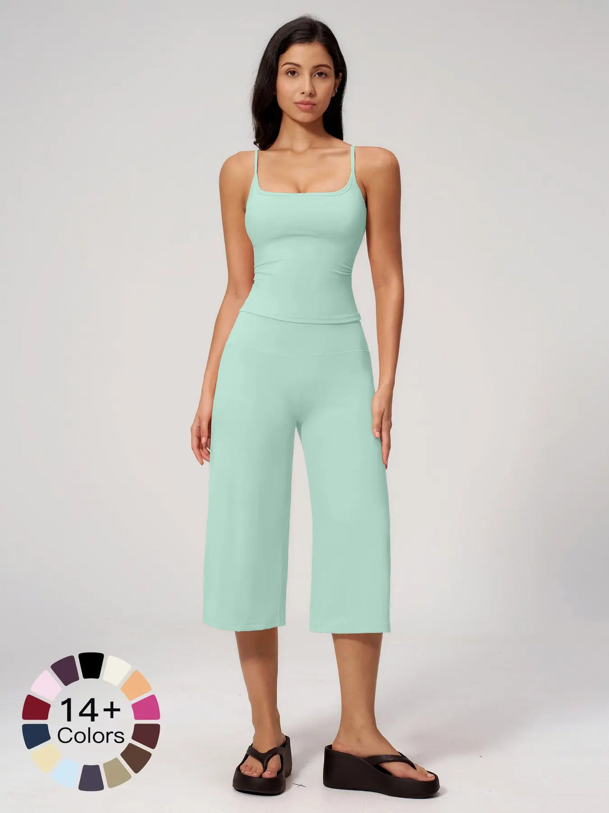 New Yoga Tank Top High Waist Quick-Dry Casual Culottes Capris Pants Running Outdoor Yoga Set for Women, Capris ,Comfortable and Stylish Activewear