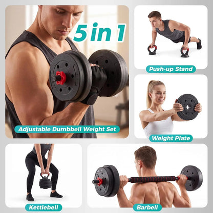 5-In-1 Adjustable Dumbbell Set 20/40/60 Lbs – Multi-Functional Home Gym Equipment for Muscle Building, Squats & Strength Training