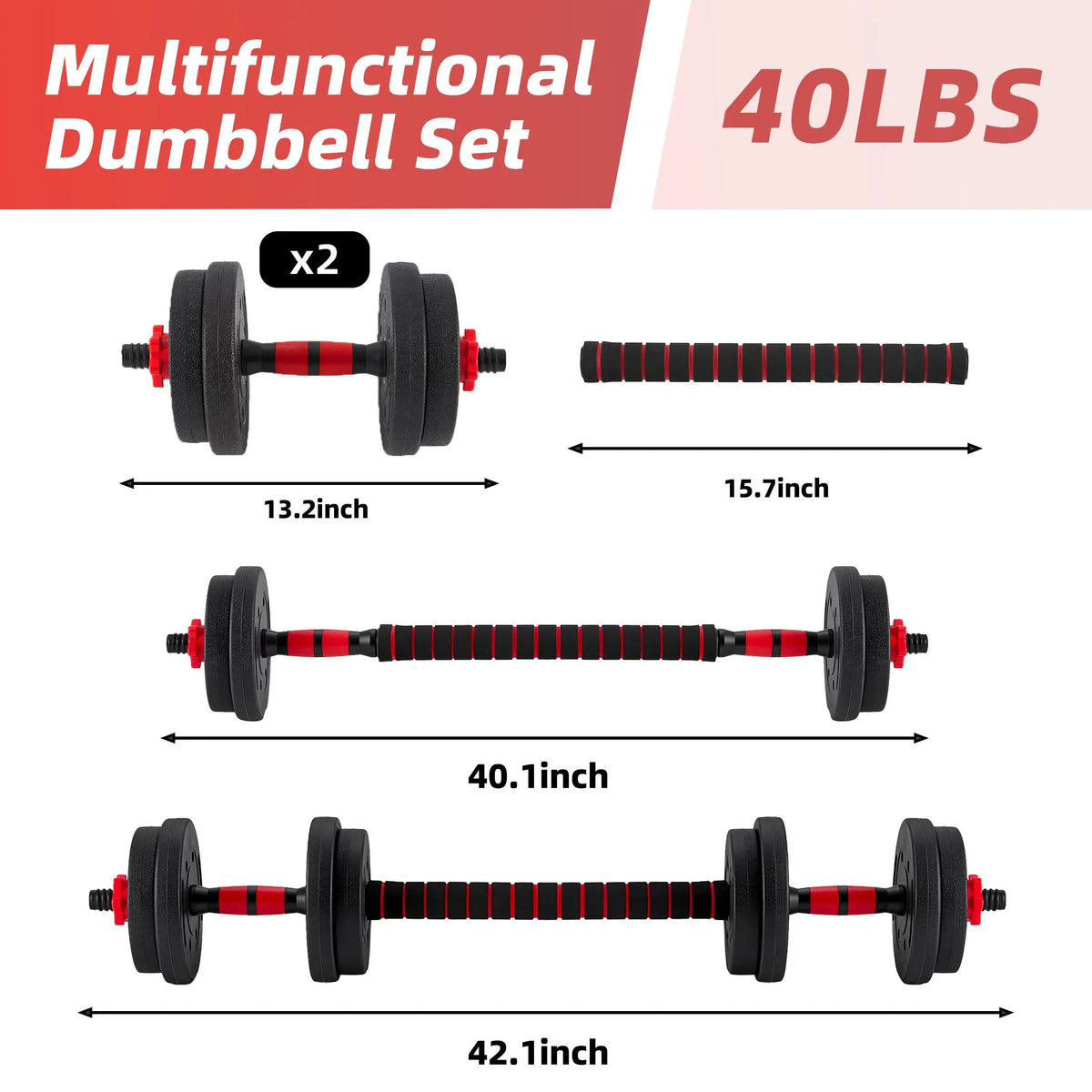 5-In-1 Adjustable Dumbbell Set 20/40/60 Lbs – Multi-Functional Home Gym Equipment for Muscle Building, Squats & Strength Training
