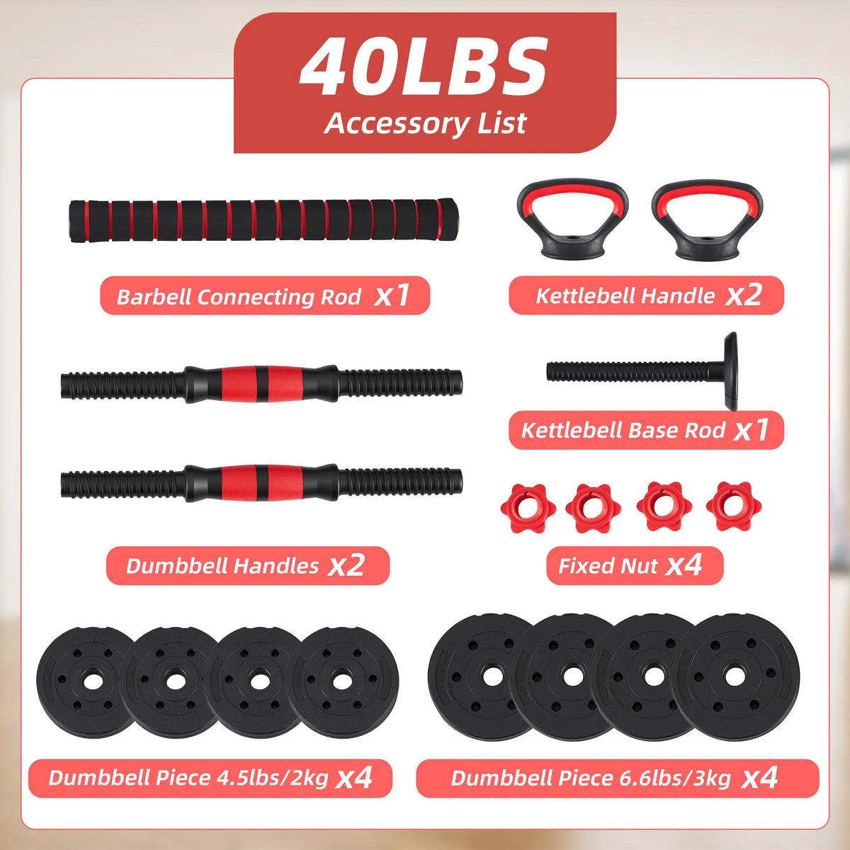 5-In-1 Adjustable Dumbbell Set 20/40/60 Lbs – Multi-Functional Home Gym Equipment for Muscle Building, Squats & Strength Training