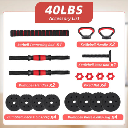 5-In-1 Adjustable Dumbbell Set 20/40/60 Lbs – Multi-Functional Home Gym Equipment for Muscle Building, Squats & Strength Training